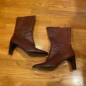 Vintage Square Heel Brown Leather Boots
